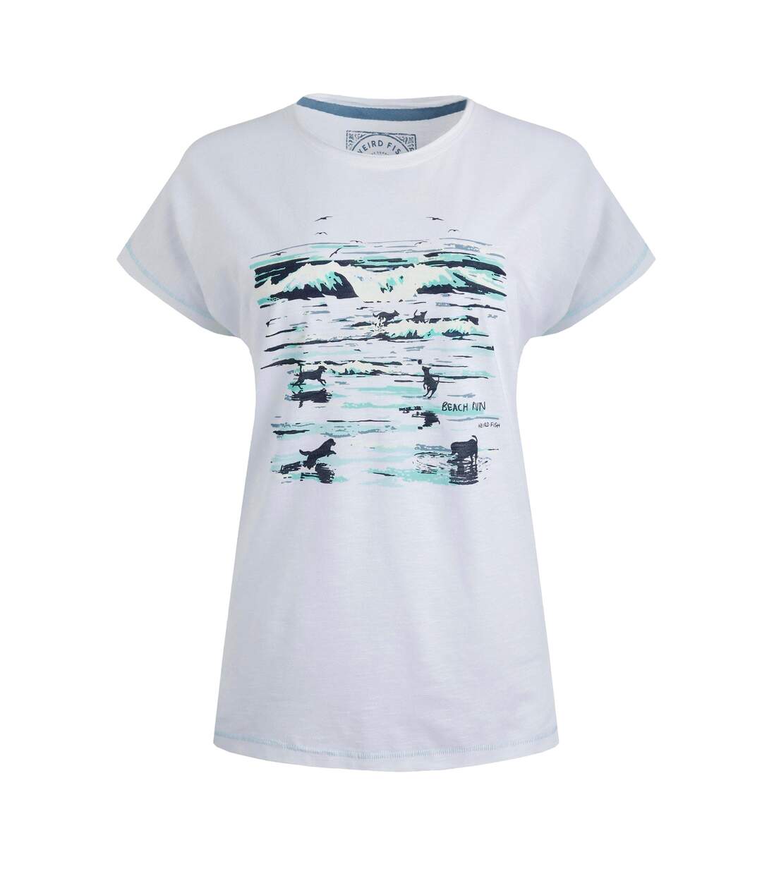 Womens/ladies beach run printed slub t-shirt white Weird Fish-1