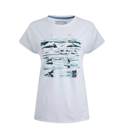 Womens/ladies beach run printed slub t-shirt white Weird Fish