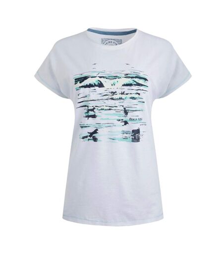 Womens/ladies beach run printed slub t-shirt white Weird Fish