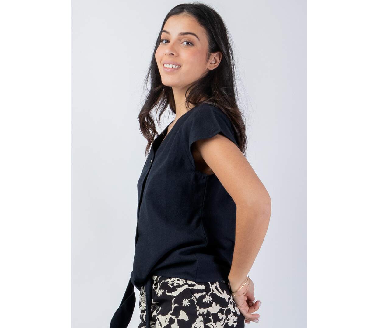 Top femme manches courtes ERMINE uni noir Coton Du Monde-3