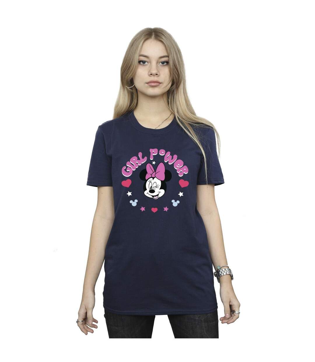 Disney Femme/Les femmes Minnie Mouse Girl Power - T-shirt boyfriend en coton (Bleu marine) - UTBI39054-2