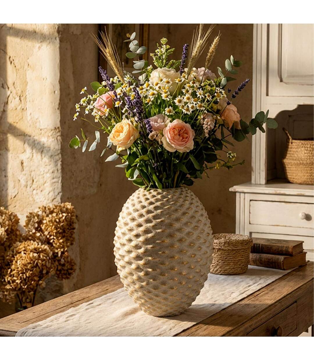 Vase Design en Céramique Pepipas 36cm Gris & Or-3