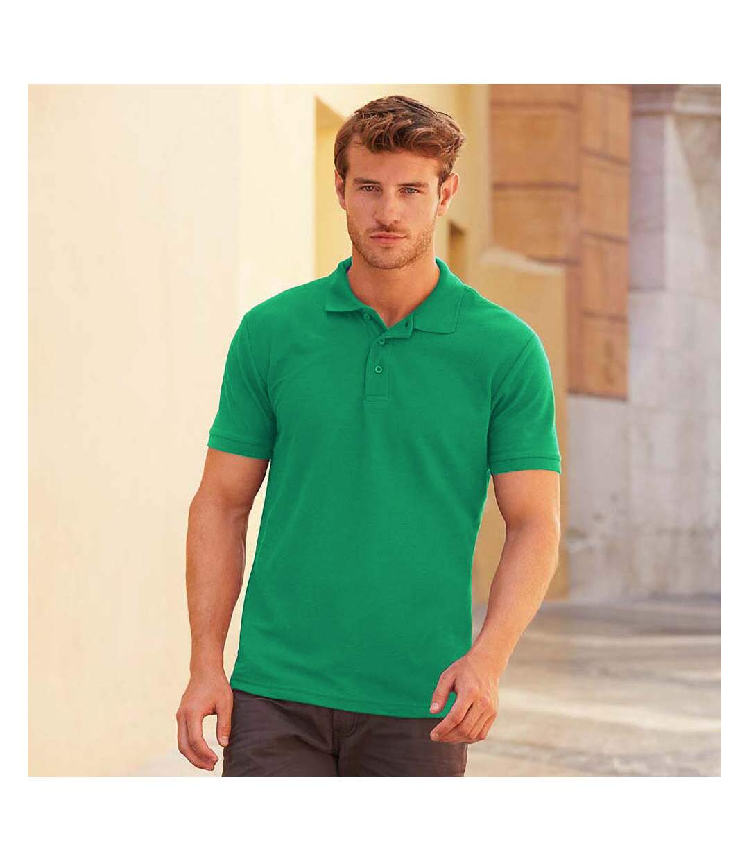 Polo homme vert chiné Fruit Of The Loom