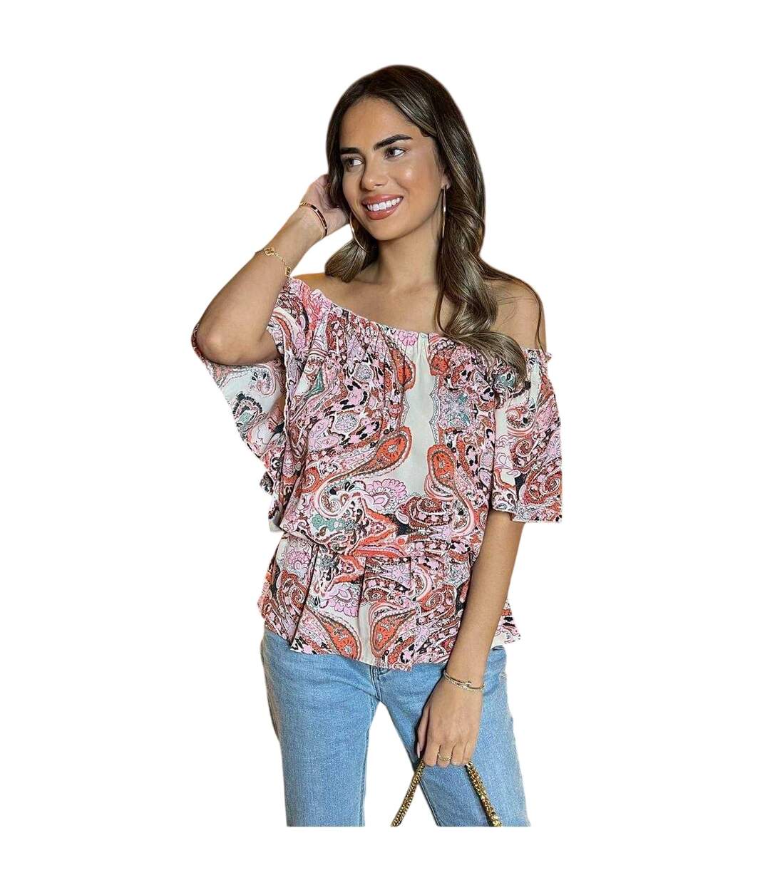 Womens/ladies Paisley Bardot Top Multicoloured AX Paris-2