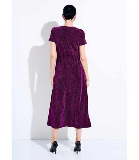 Robe longue brillante col V smockée dos