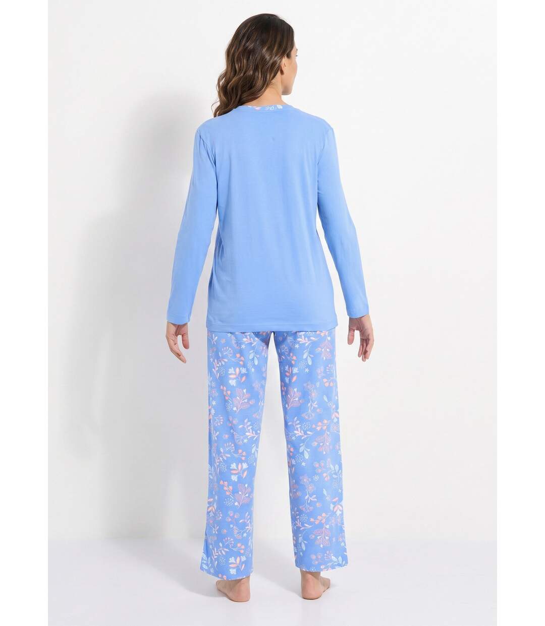 Pyjama manches longues coton uni fleuri-2