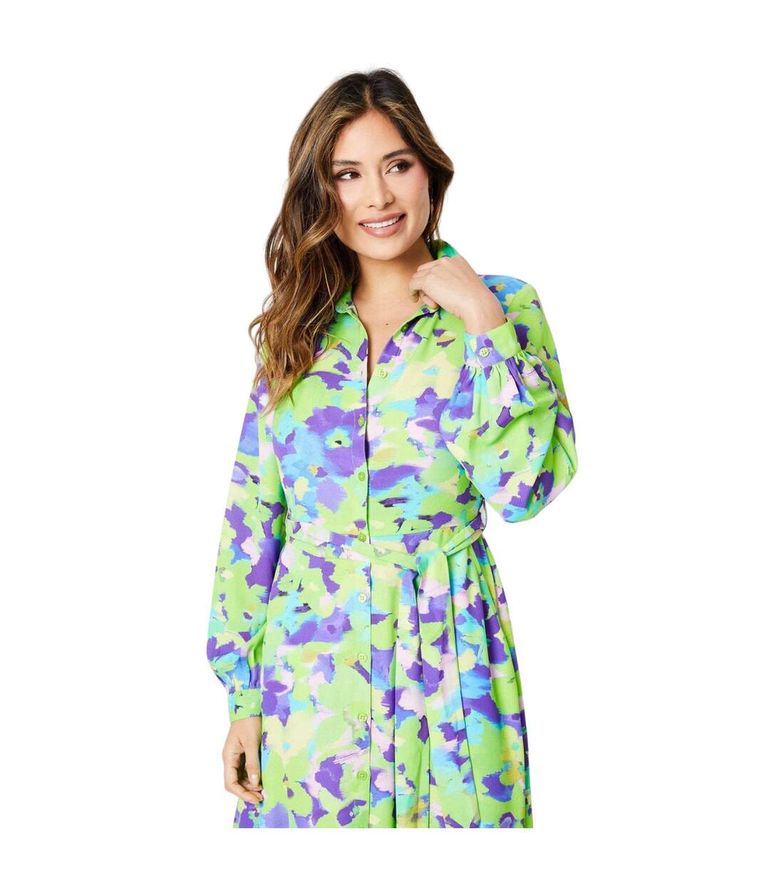 Robe Chemisier Femme Vert Violet Principles-3