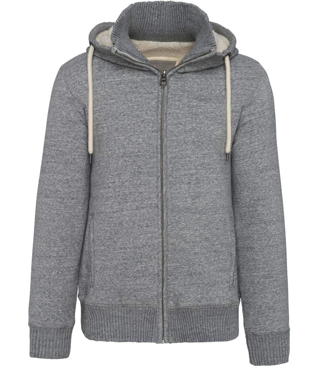 Veste molleton doublée sherpa - homme - KV2312 - gris clair - avec capuche-2