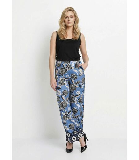 Pantalon satiné, motif fleurs d'Orient