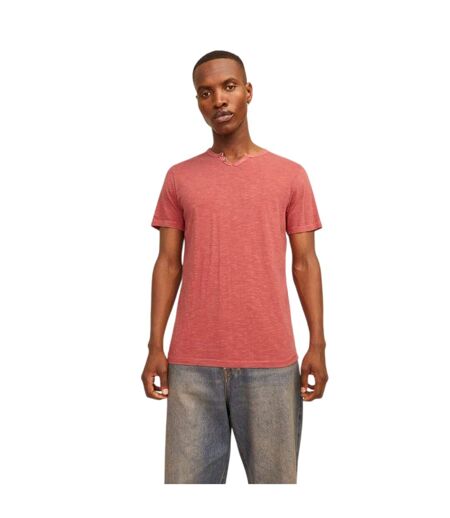 Mens Notch Neck Regular T-shirt Red Ochre Jack And Jones