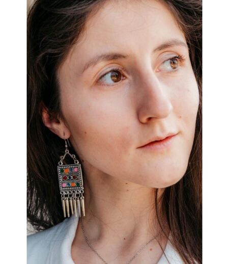 Oxidised Colourful Enamel Square Indian Boho  Drop Ethnic Asian Indian Earrings