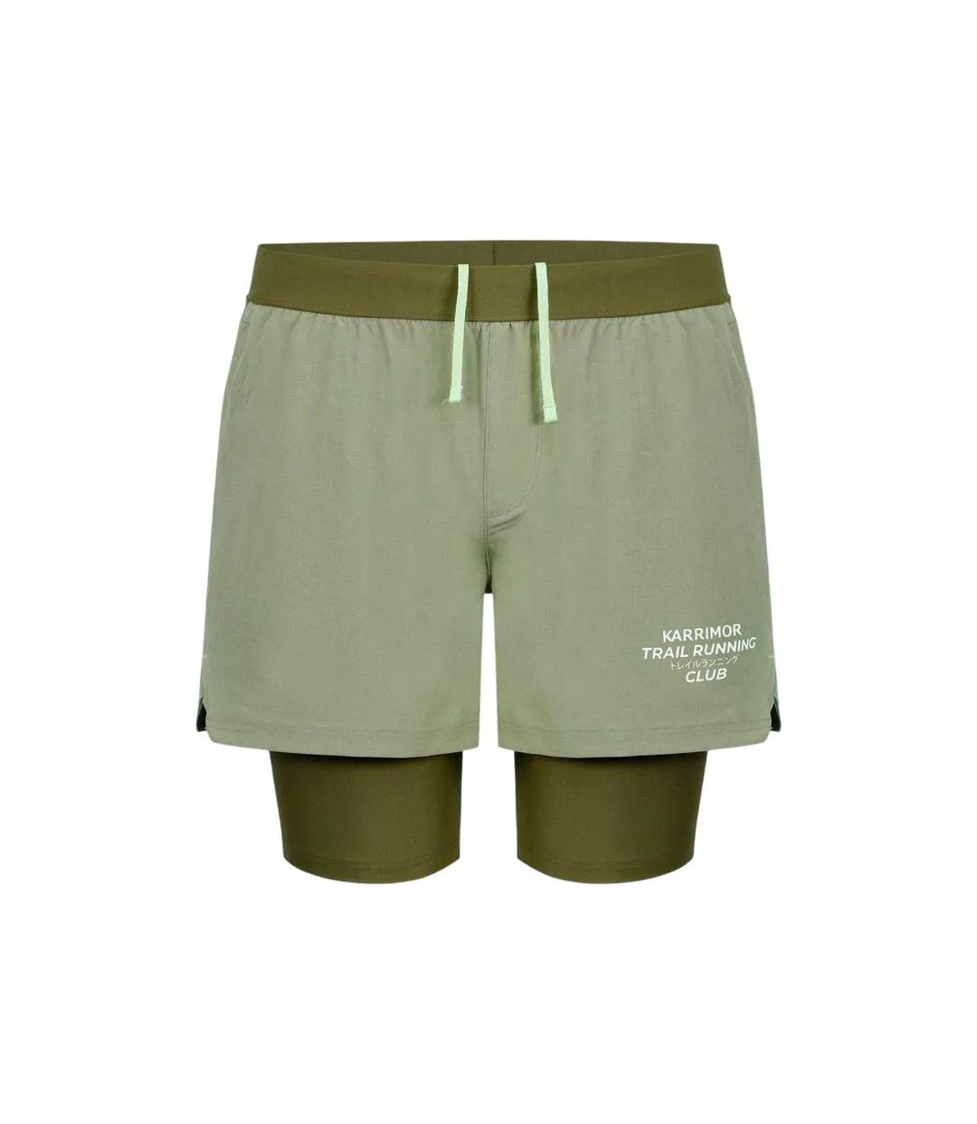 Mens Performance 2 In 1 Running Shorts Olive Karrimor-1