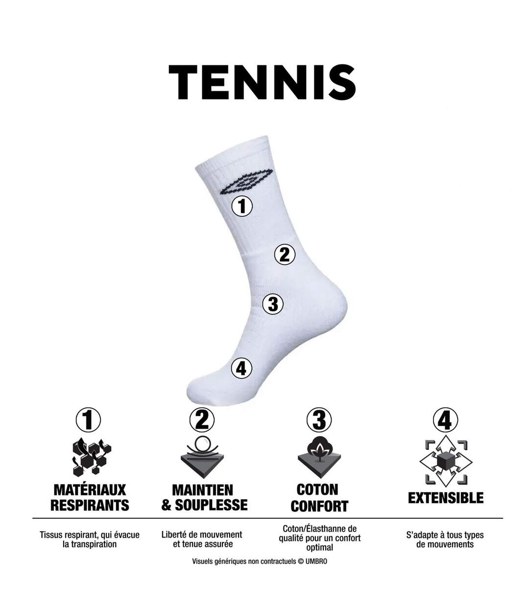 Lot de 6 Paires de Chaussettes Tennis homme Umbro