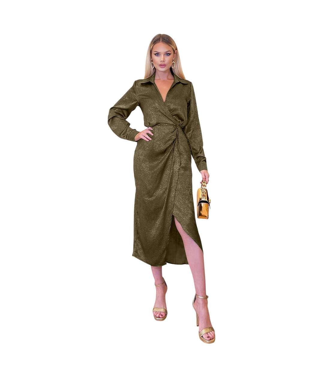Robe Portefeuille Motif/style Mi-longue Femme Kaki AX Paris-4