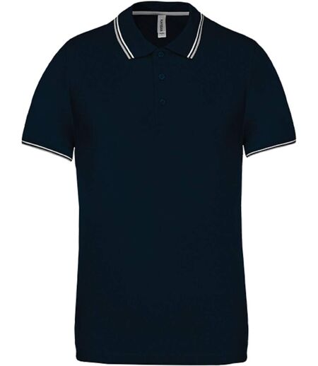 Polo bandes contrastées homme - K250 - bleu marine gris-blanc - manches courtes