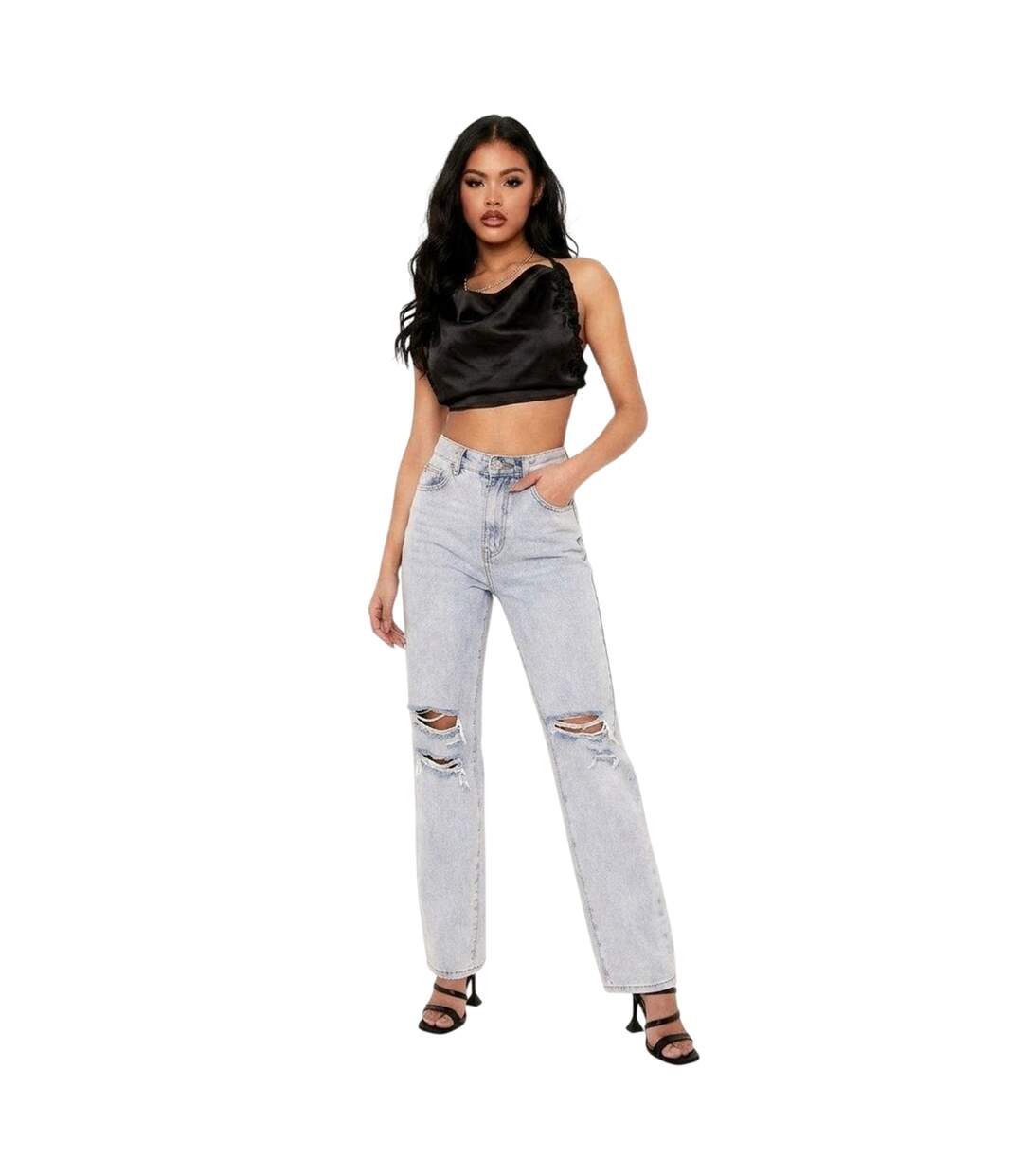 Womens/ladies Satin Crop Top Black Missy Empire-3