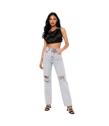Womens/ladies Satin Crop Top Black Missy Empire