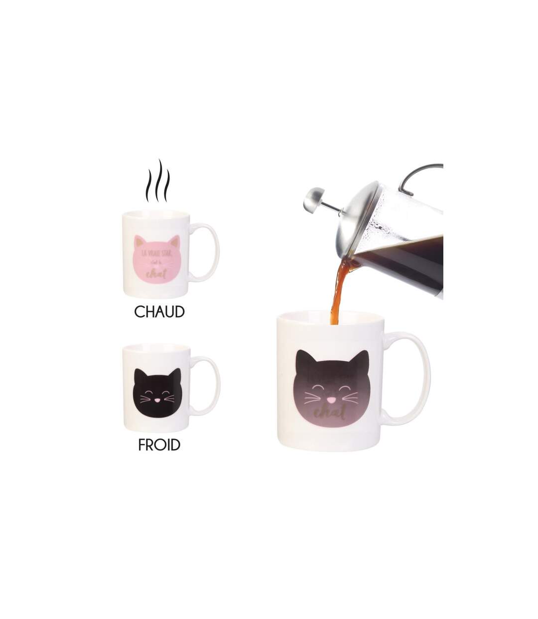 Mug Magique en Céramique Chat 35cl Blanc-4