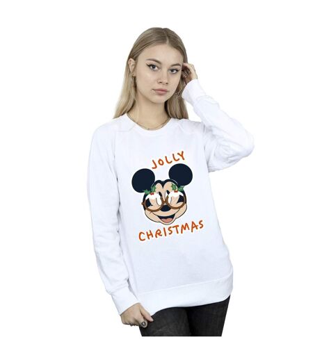 Disney Sweatshirt Womens/Ladies Mickey Mouse Jolly Christmas Glasses (Blanc) - UTBI29315