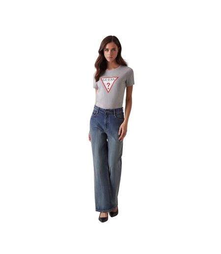 Womens/ladies Triangle Logo Cotton Blend Slim Short-sleeved T-shirt Light Melange Guess