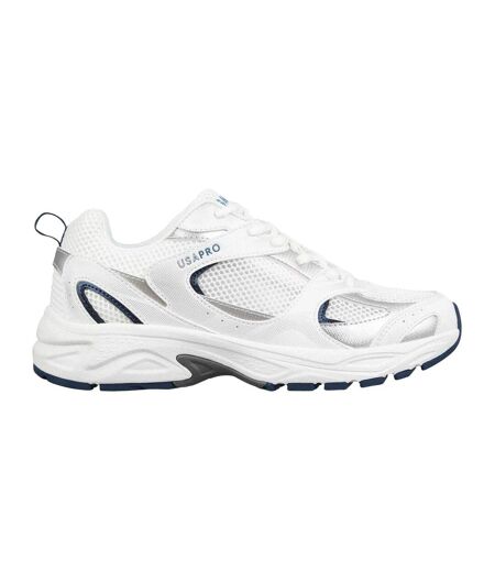 Womens/ladies Pro Mira Synthetic Leather Trainers White Navy USA Pro