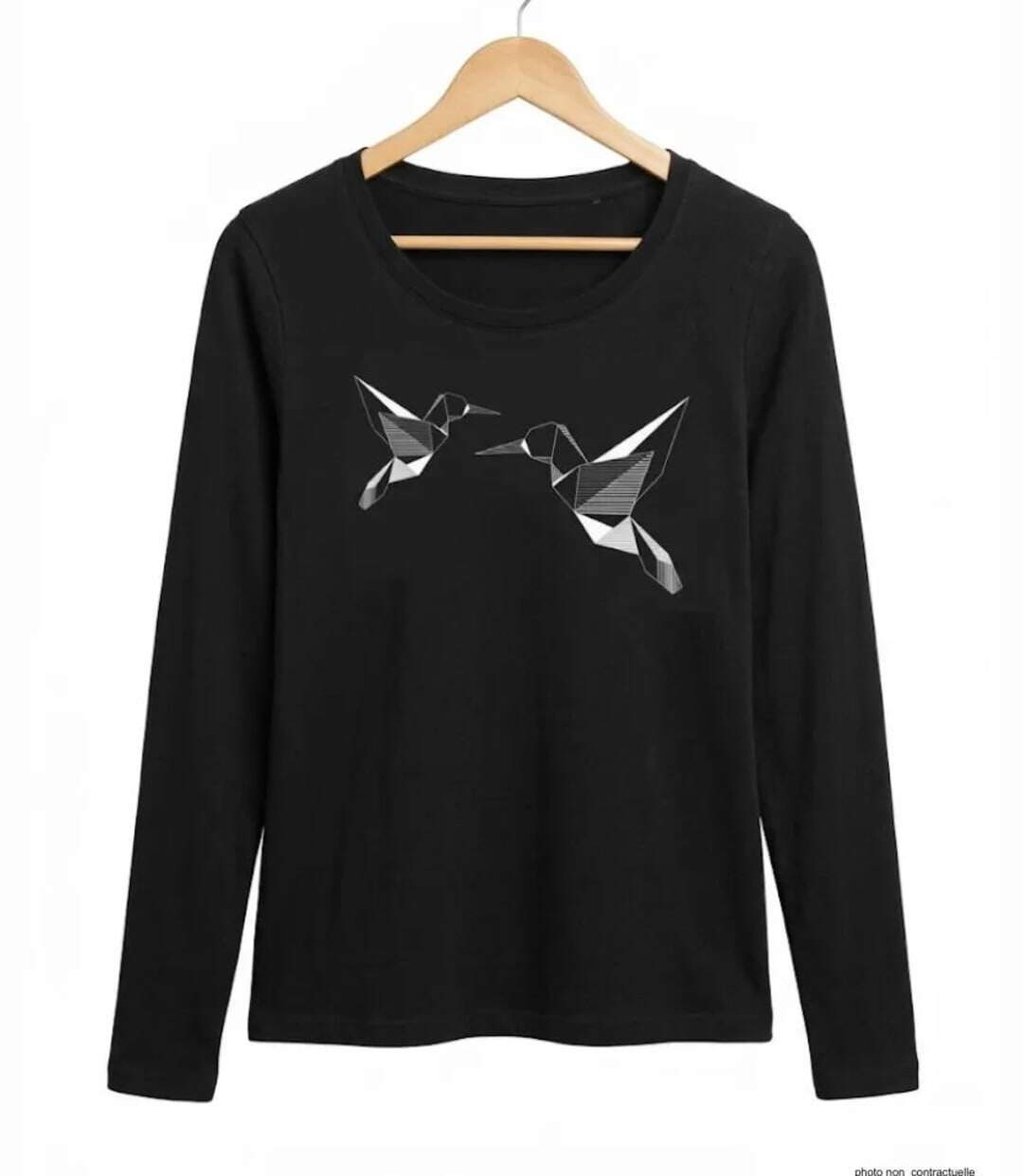 Mayflower NAWA1 : Tee-shirt manches longues noir avec sérigraphie colibri-2