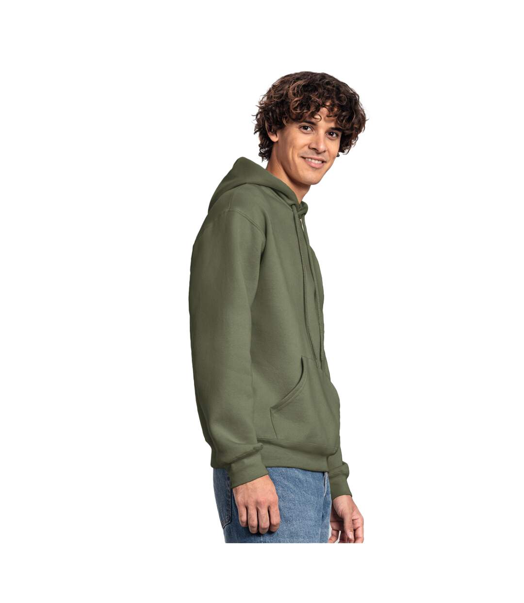 Sweat À Capuche Iconic Premium Adulte Vert Kaki Fruit Of The Loom-4