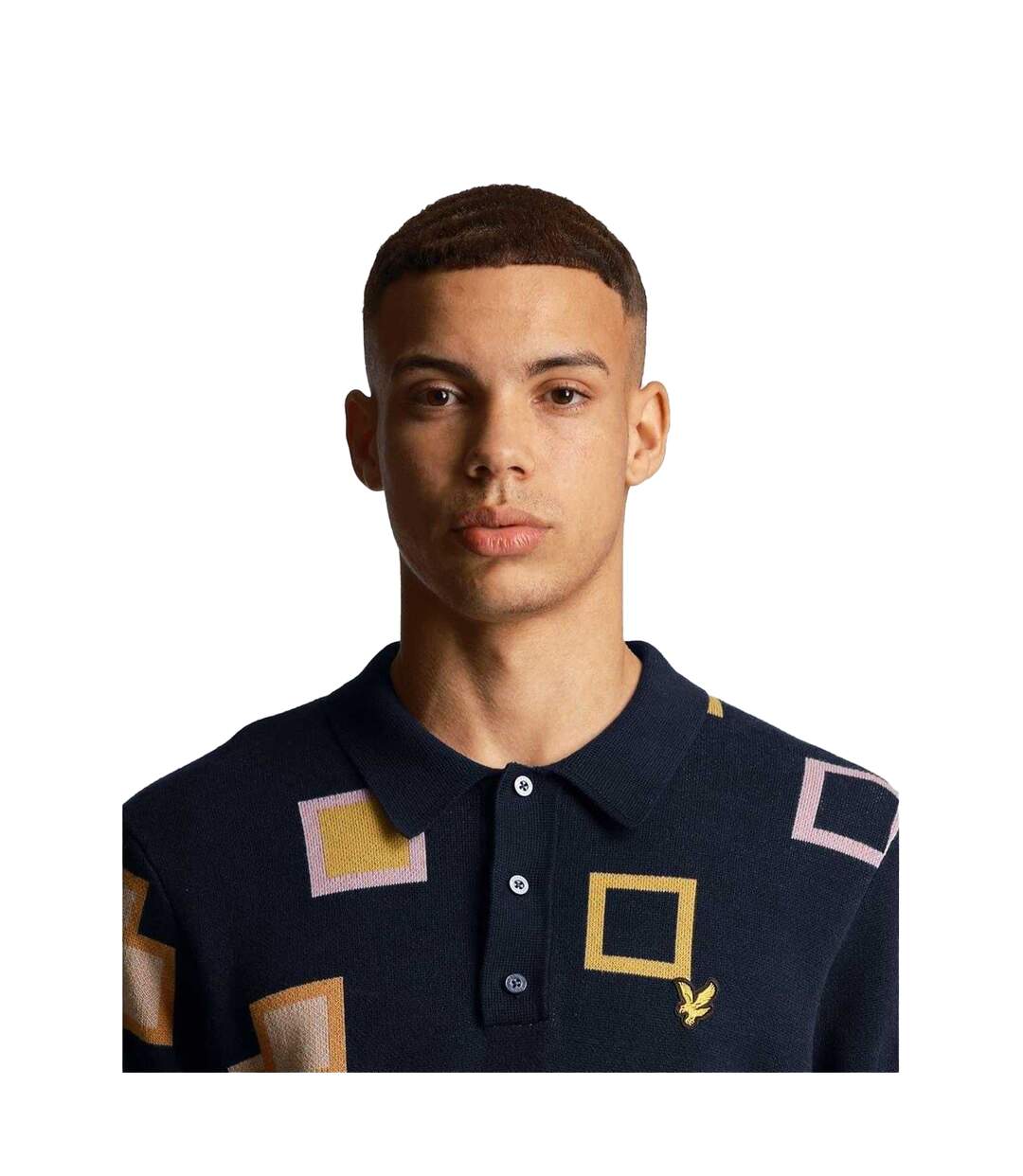 Mens Square Knitted Regular Polo Shirt Dark Navy Lyle & Scott-4