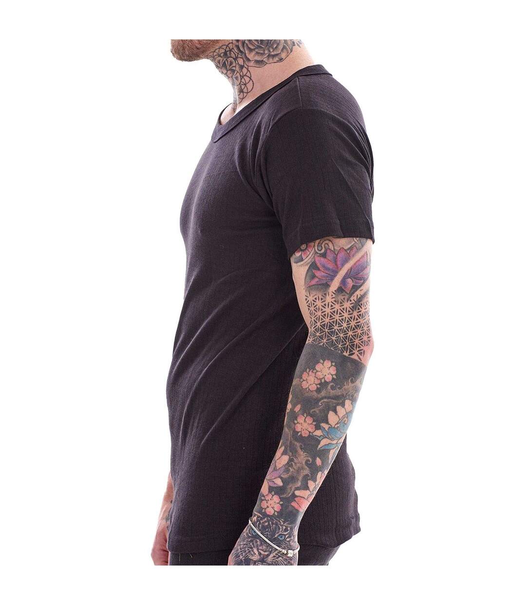 Pack Of 3  Mens Thermal V Neck Short-sleeved Base Layer Top  Black Heatforce-3
