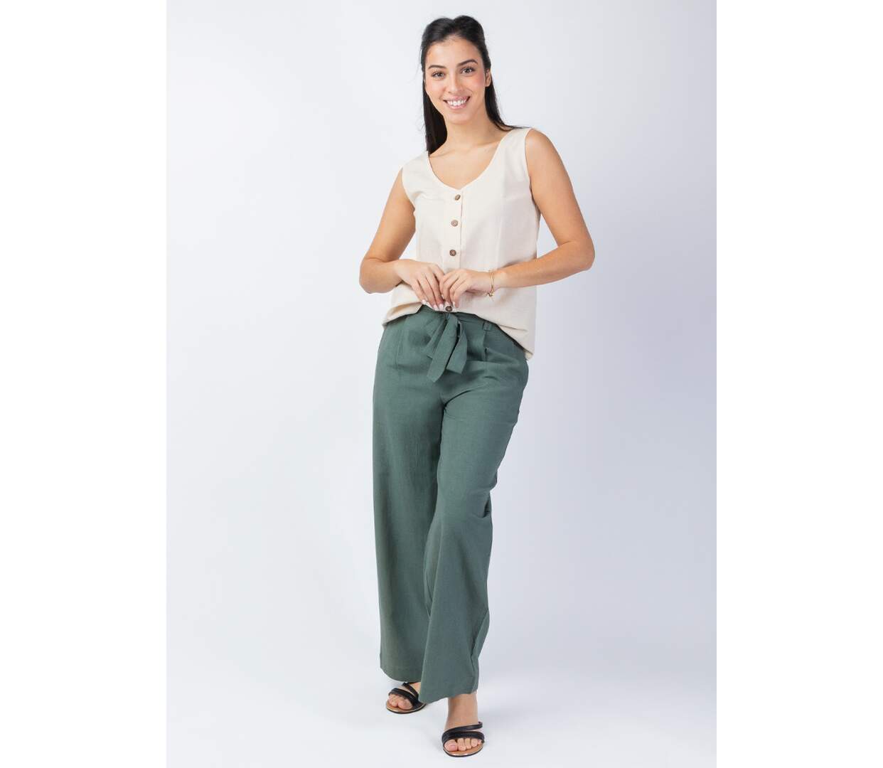 Pantalon femme été kaki SHERINE tendance Coton Du Monde-2