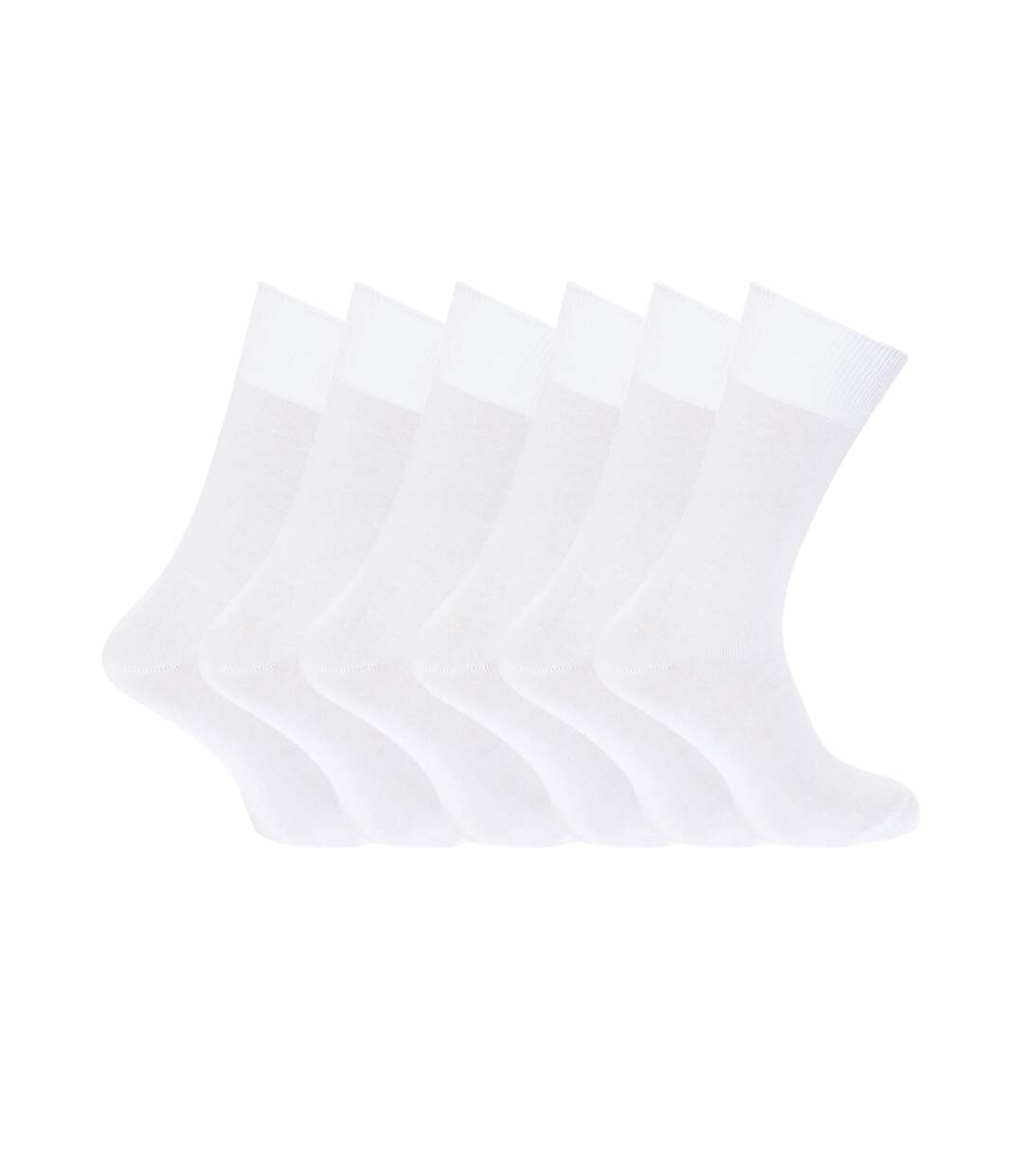 Lot de 6  Chaussettes unies 100% coton paires homme blanc Floso-2