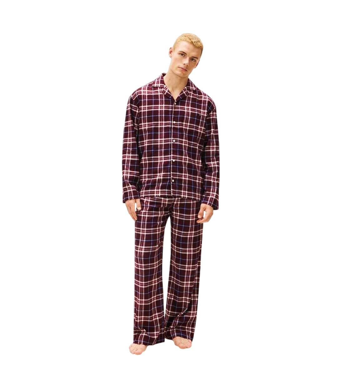 Mens Plaid Long Pyjama Set Burgundy Tommy Hilfiger-1