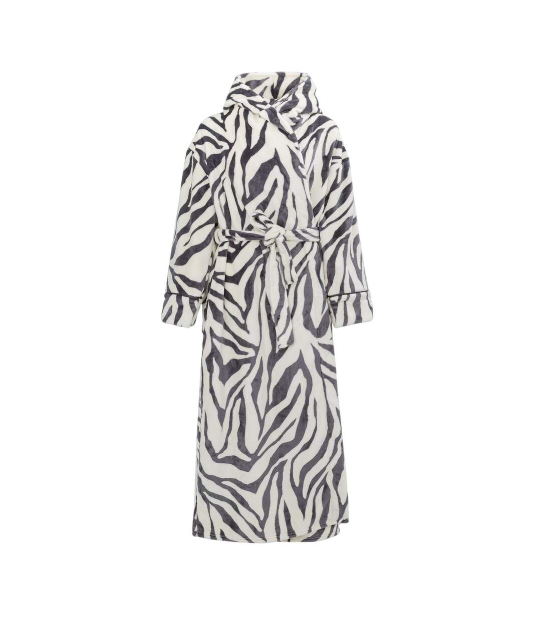 Womens/ladies Zebra Print Hooded Robe Grey White Biba-1