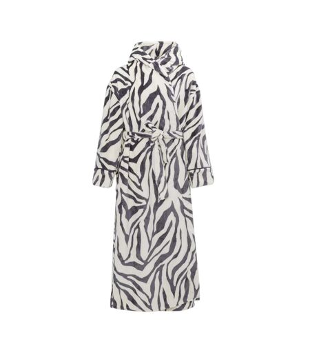 Womens/ladies Zebra Print Hooded Robe Grey White Biba