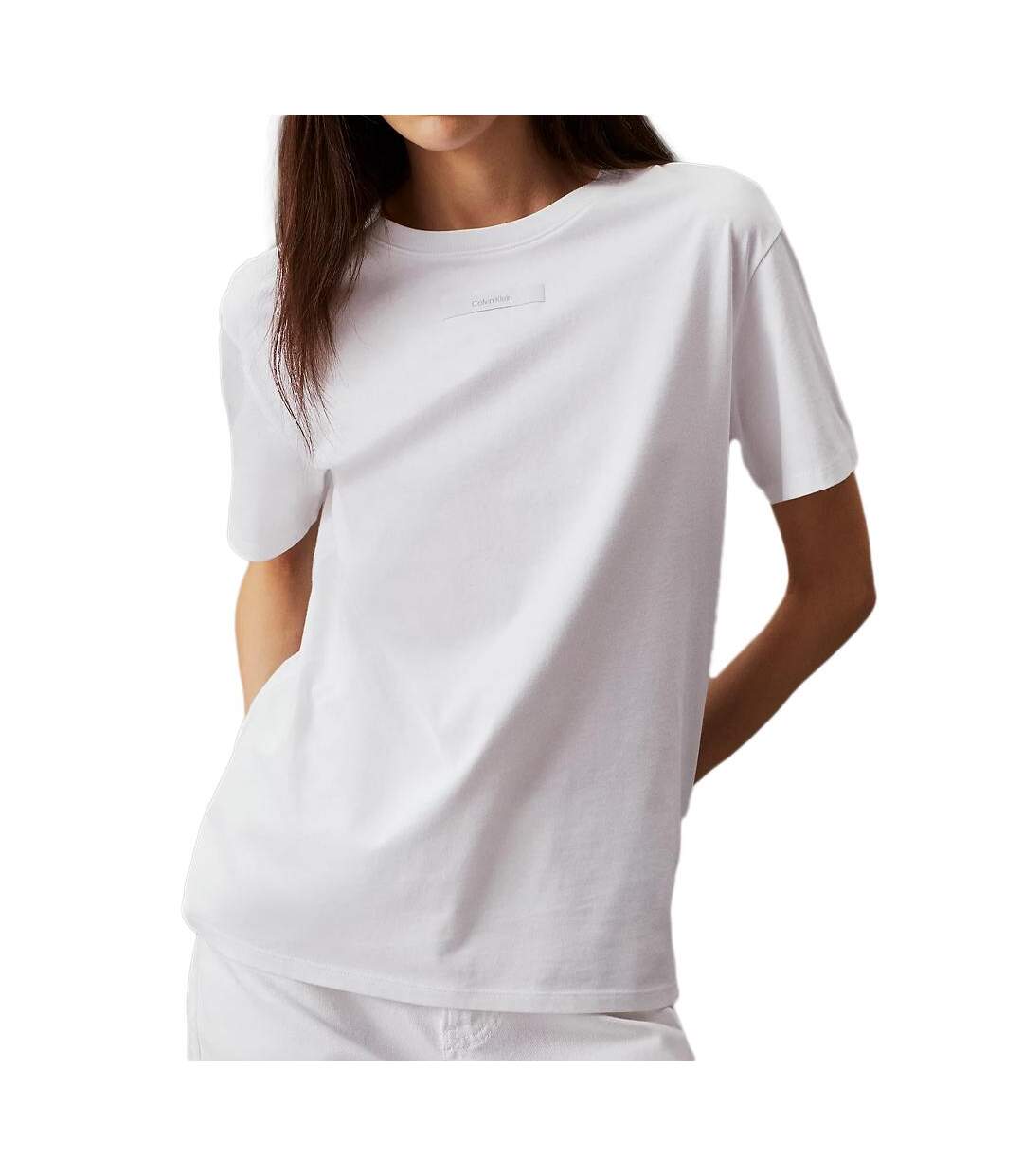 T-shirt Blanc Femme Calvin Klein Micro Logo - XS-1