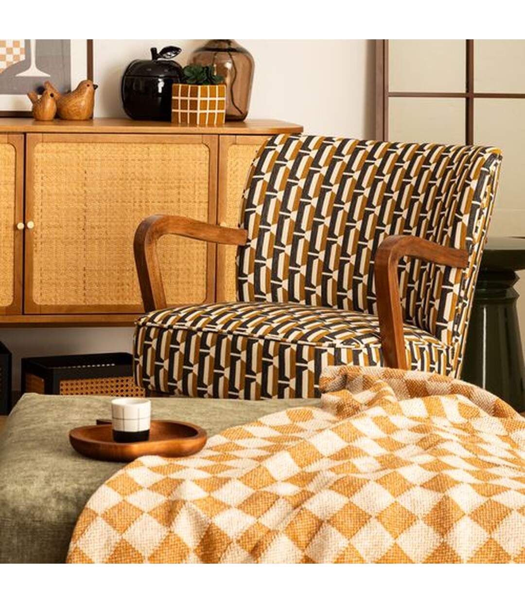 Fauteuil avec tissu jacquard CHIARA - Noir et beige-4