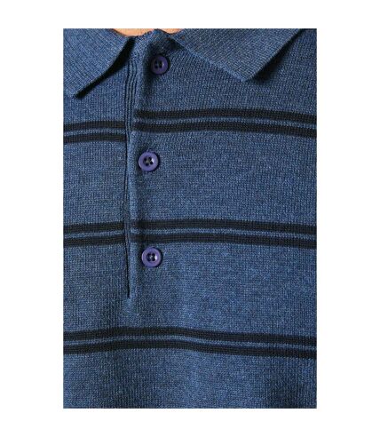 Mens stripe knitted long-sleeved polo shirt blue Maine