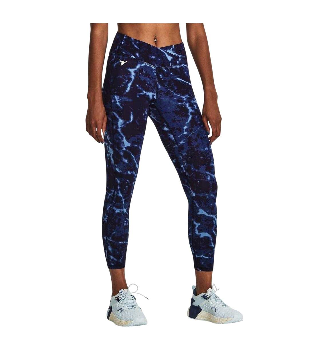 Womens/ladies Project Rock Marble Compression 7/8 Leggings Blue Under Armour-4