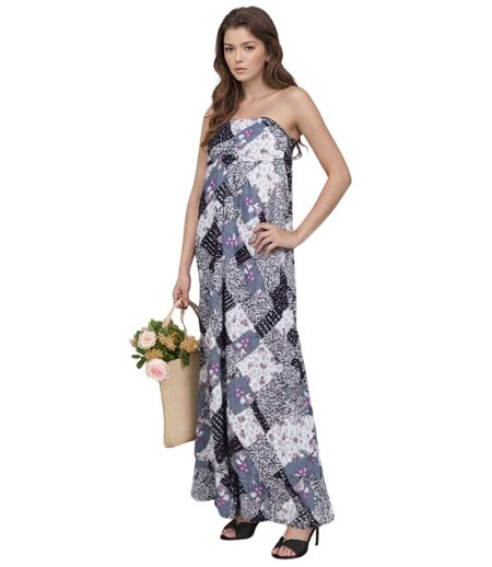 Robe longue bustier fleurie bleue - Chic et élégante pour vos sorties d'été