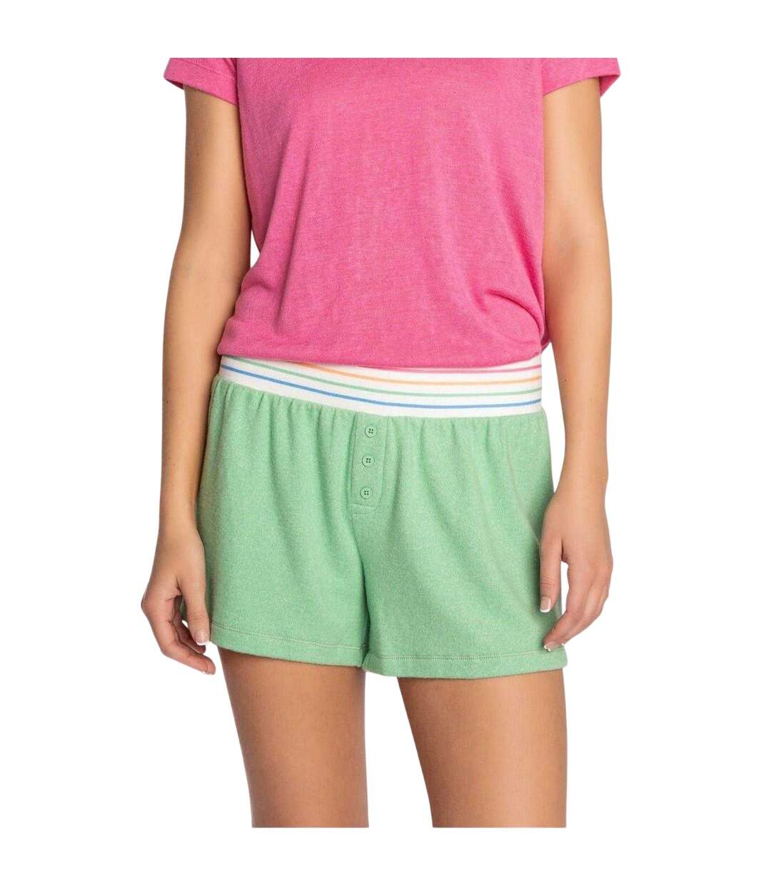 Womens/ladies Fresh & Fruity Jersey Rainbow Striped Shorts Green PJ Salvage-4