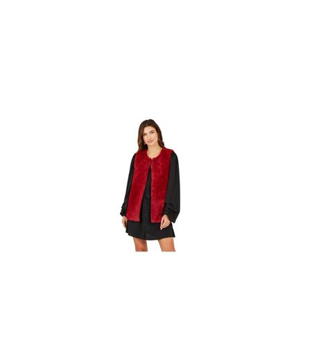 Womens/ladies Collarless Faux Fur Sleeveless Gilet Red Yumi