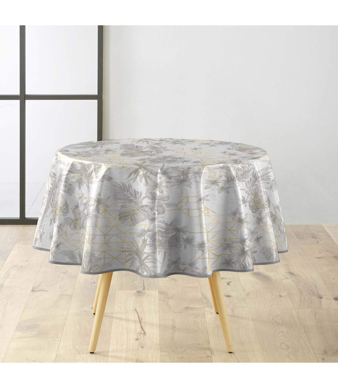 Nappe Toile Cirée Ronde Coconut 160cm Gris-1