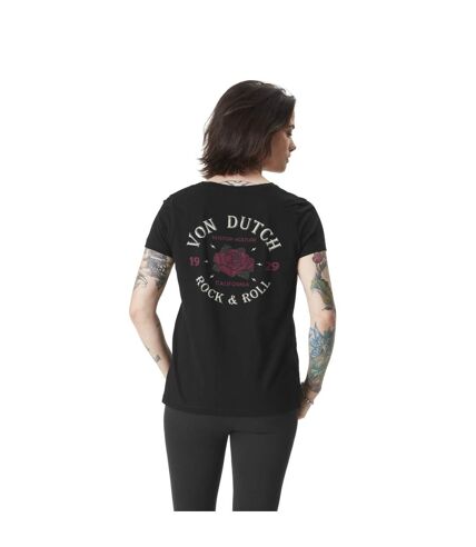 T-shirt femme en col V avec poche et print Rock Vondutch