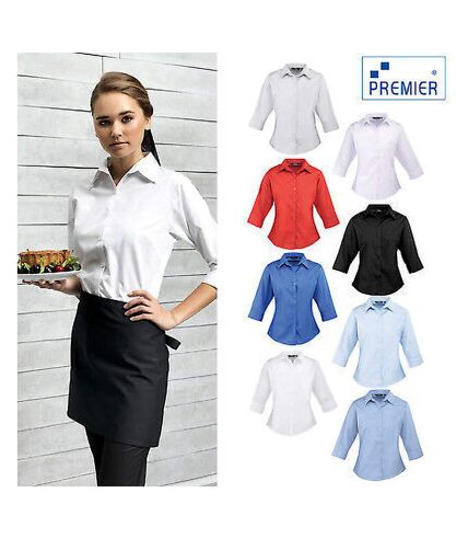 Premier 3/4 Sleeve Poplin Blouse / Plain Work Shirt (White) - UTRW1093