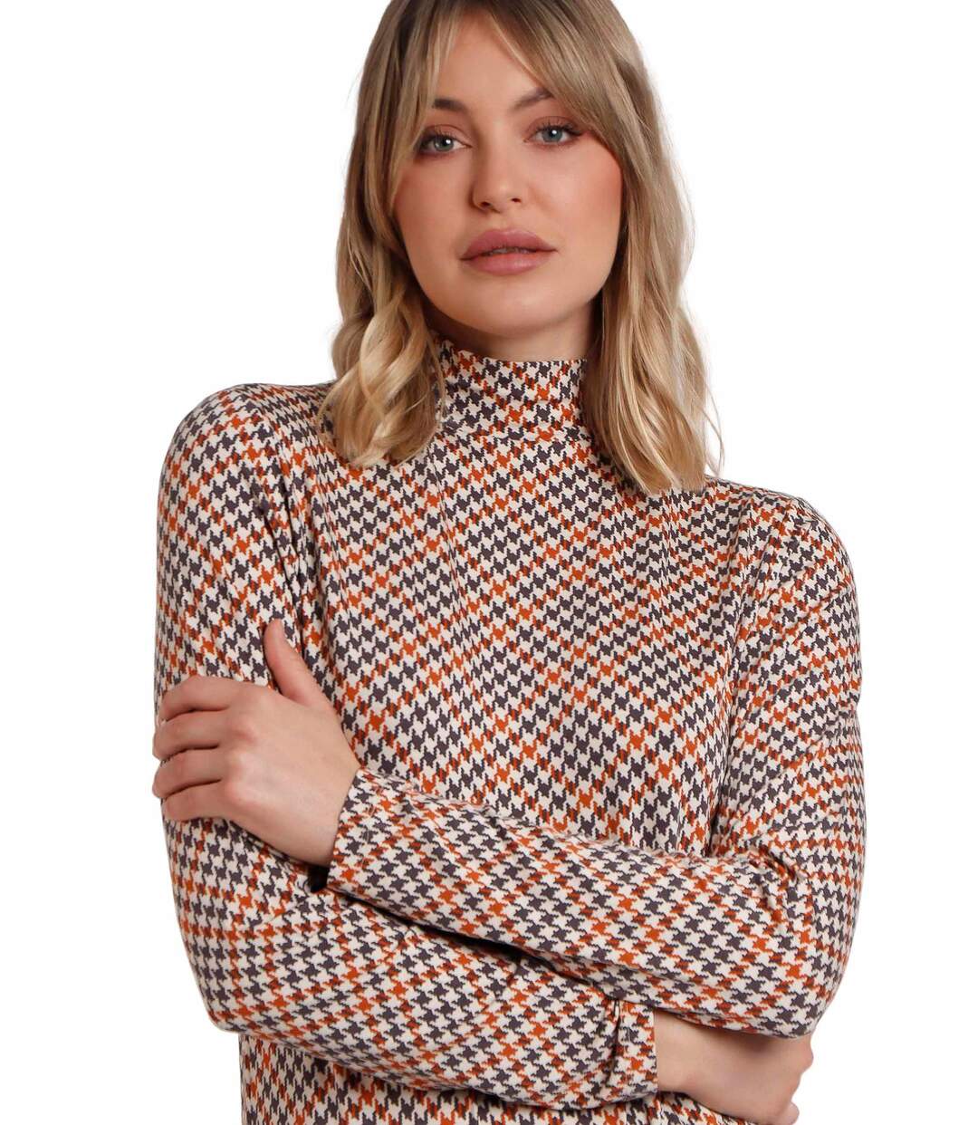 Top manches longues col montant Houndstooth Admas-3