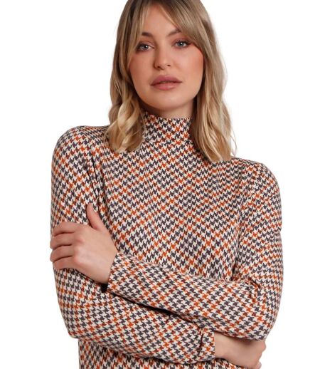 Top manches longues col montant Houndstooth Admas