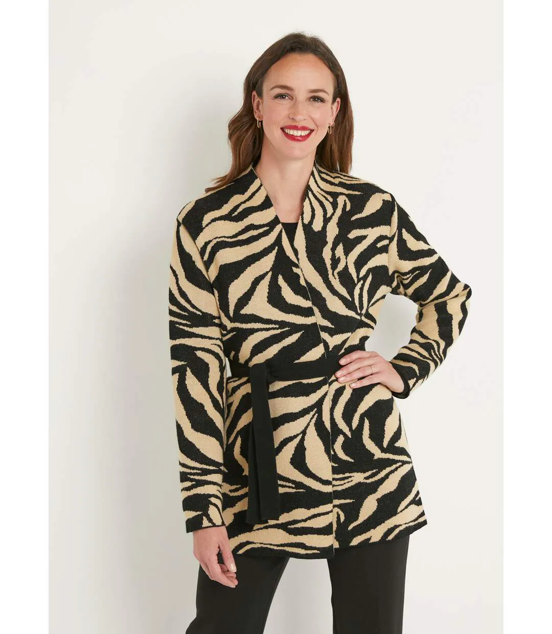 Gilet long jacquard peau de bête bord à bord-1