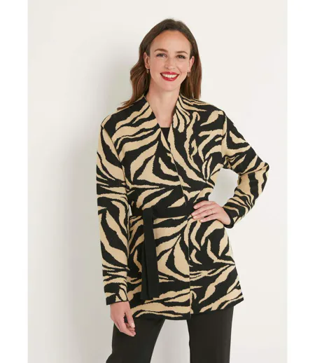 Gilet long jacquard peau de bête bord à bord