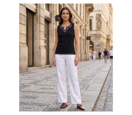 Débardeur femme MAYFLOWER REFAT : Tee-shirt sans manches noir en coton et col strass