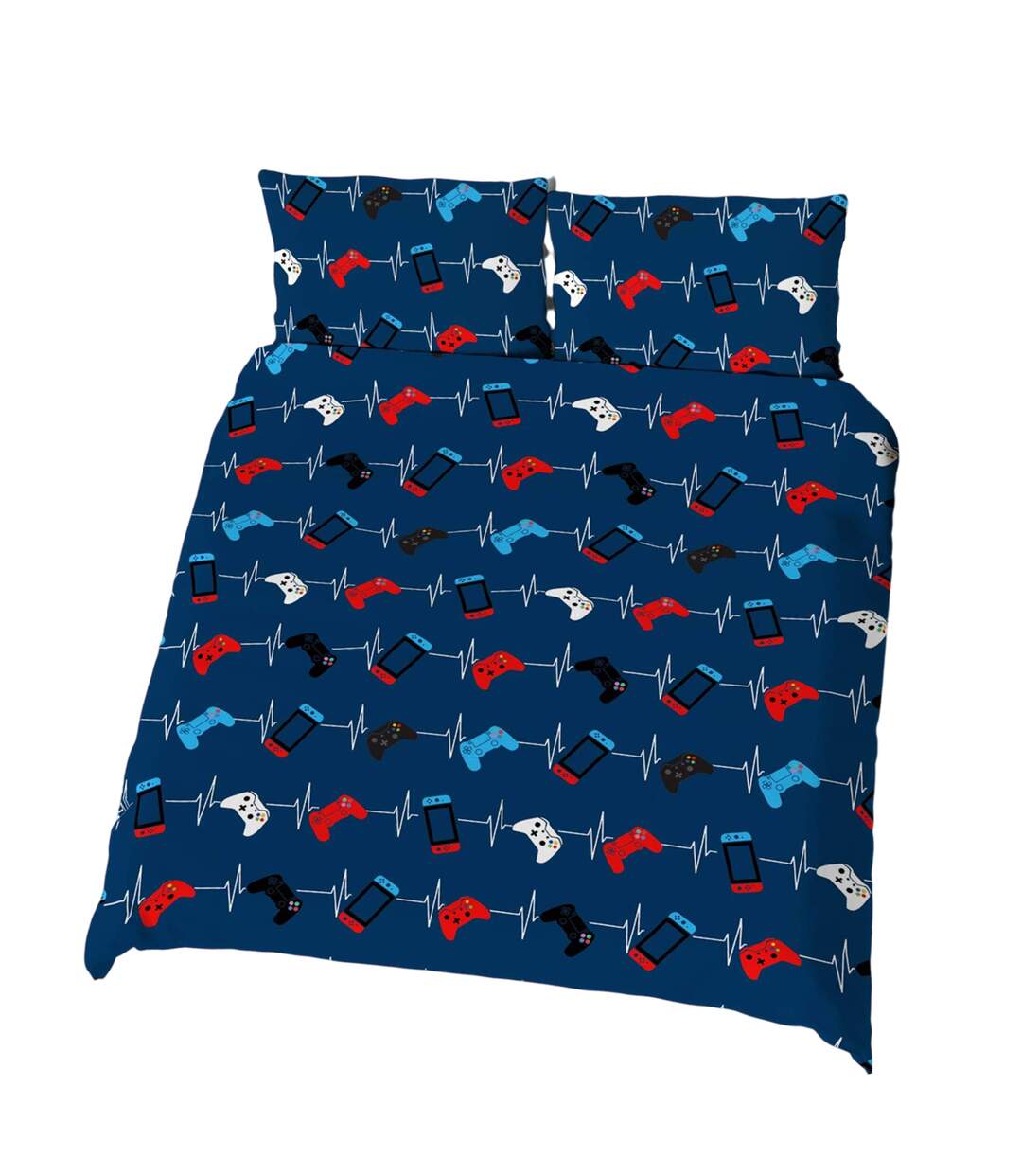 Eat Sleep Game Repeat Reversible Duvet Set Black White Red Blue Floso-3